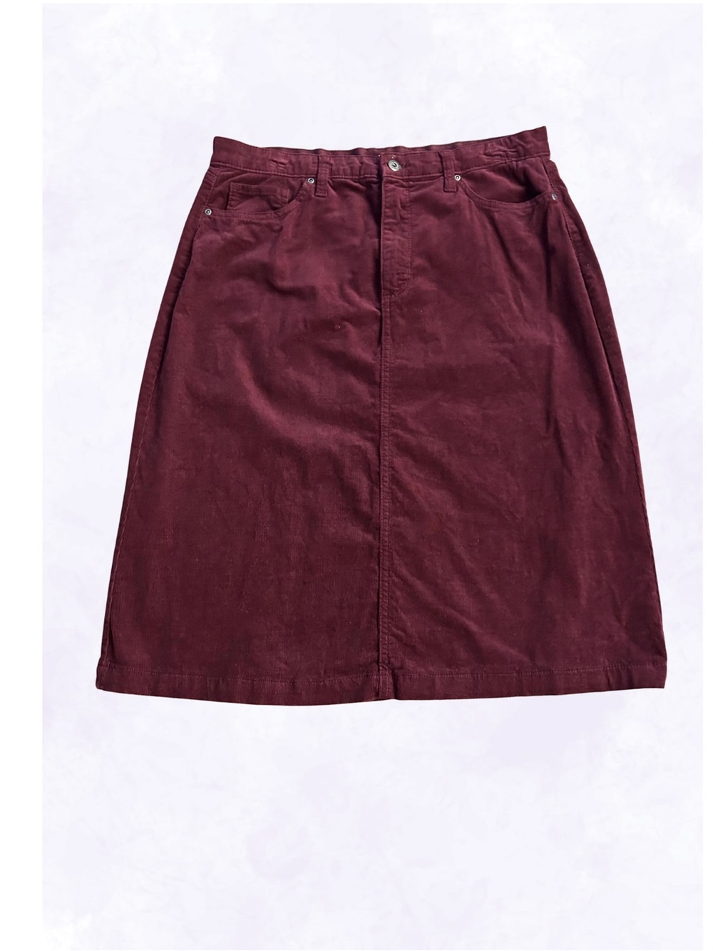 Burgundy Women's A-Line Corduroy Midi Skirt - Classic Everyday Style